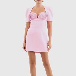Rebecca Vallance Pink Puff Sleeve Bodycon Mini Dress size 6 fits more like 0-2